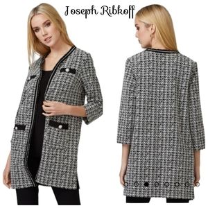 Joseph Ribkoff Black/White Houndstooth Fringe/Rhinestone Trim 3/4 Sleeve…